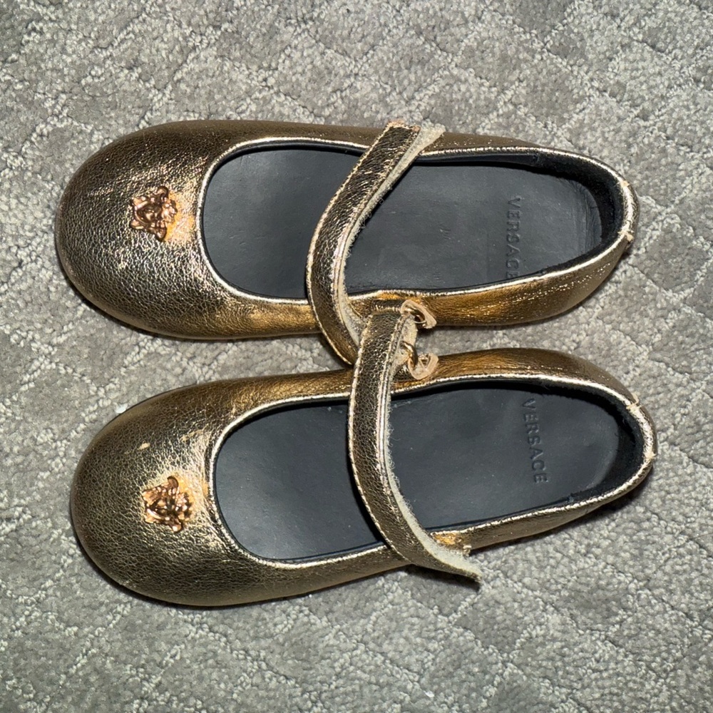 Versace Metallic Gold Mary Jane Flats